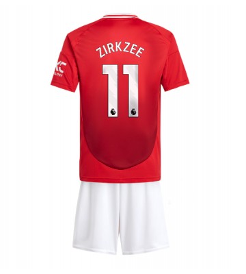 Manchester United Joshua Zirkzee #11 Primera Equipación Niños 2024-25 Manga Corta (+ Pantalones cortos)